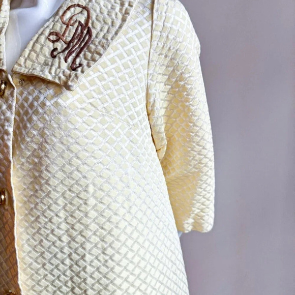 Vintage Textured Pastel PInk a line Button Down House Robe M - Picture 6 of 9